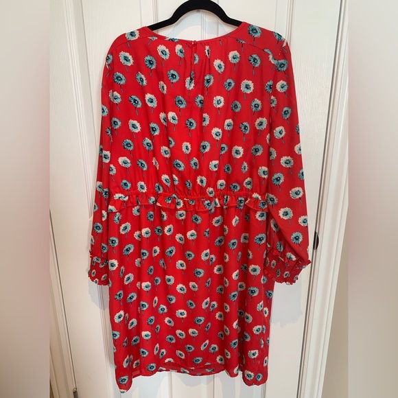 J. Crew Factory 3/4 Sleeve Red Floral Dress with ruffle waist details, US 20 - Picture 7 of 8